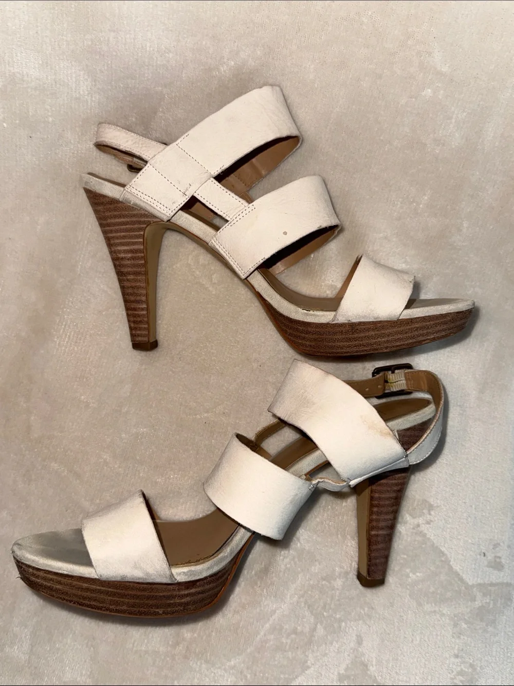 Franco Sarto White Natural Leather Strappy High-Heel Sandals, Size 9